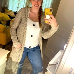 Hooded Khaki Maxi Sweater